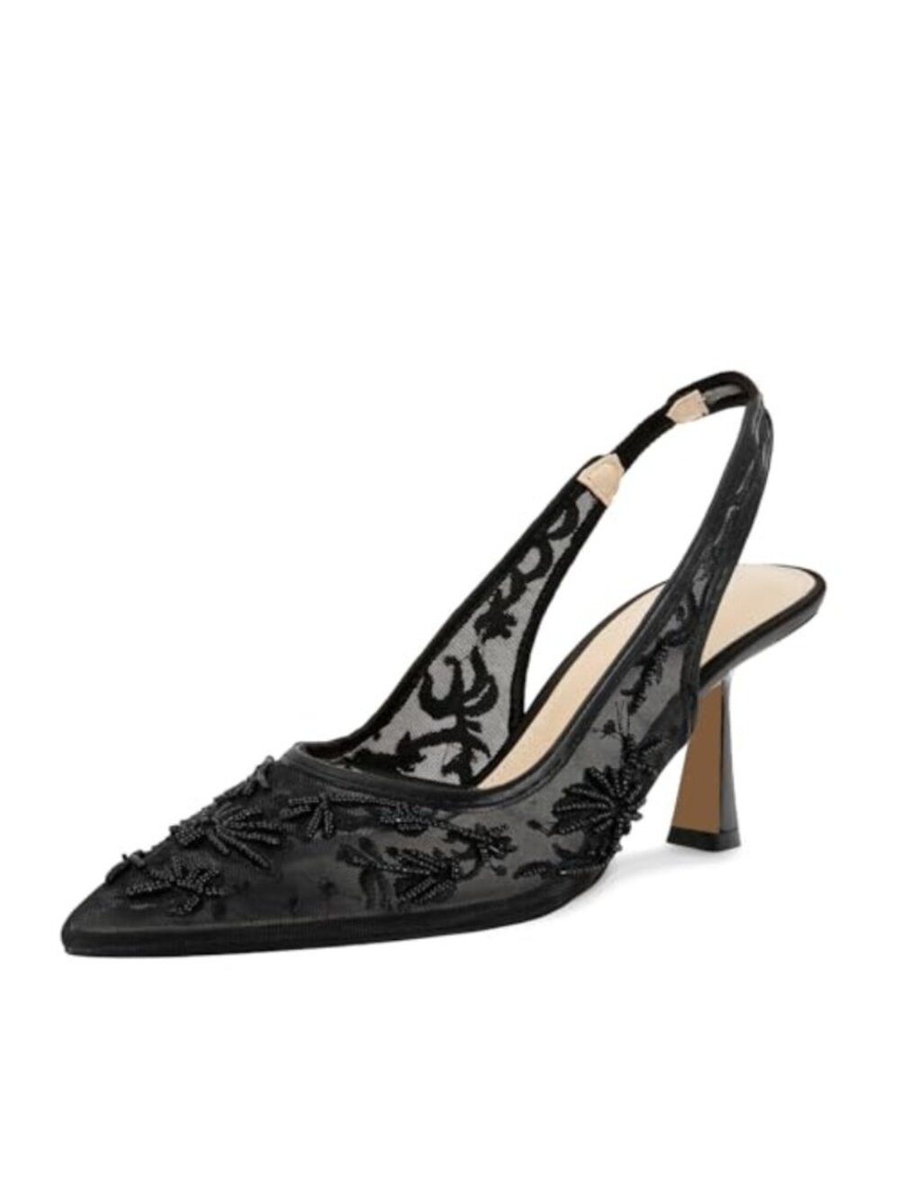 Embroidered Mesh Slingback Kitten Heels Women's Wedding Bridal Lace Pointed Toe